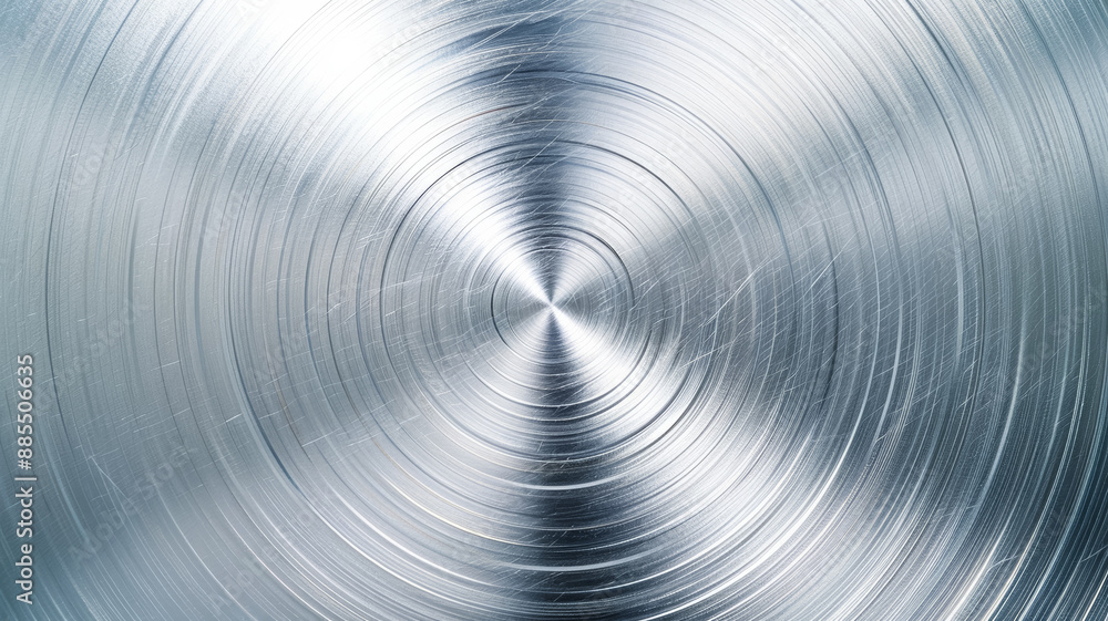 Metal background with a brushed circular pattern polished and shiny finish silver and light gray tones 