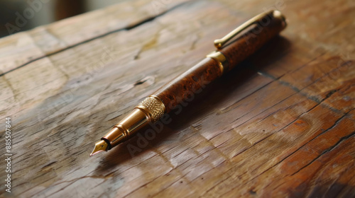 Close-up of a pen on a desk, emphasizing business professionalism and detail