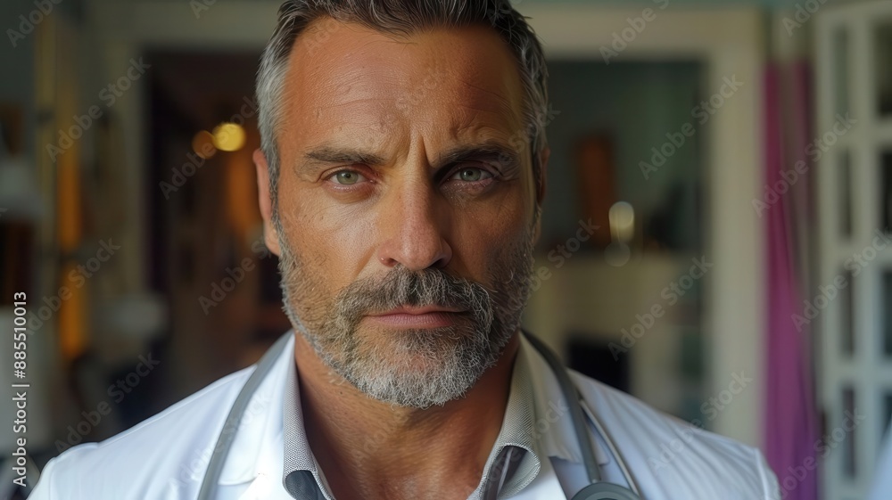 Obraz premium Produce an image of a doctor in a polished uniform from a lowangle view