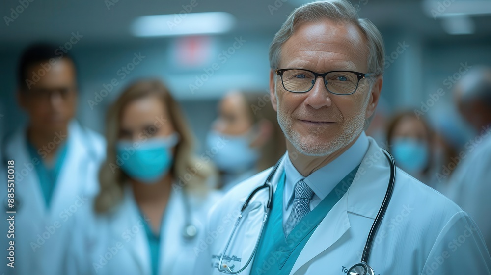 Produce an image of a doctor in a polished uniform from a lowangle view Produce an image of a doctor in a polished uniform from a lowangle view