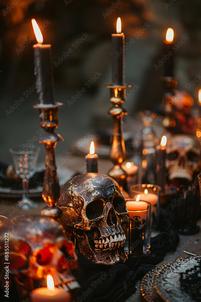 Halloween, home decor and table setting for the mystical holiday Halloween, Halloween greeting banner	