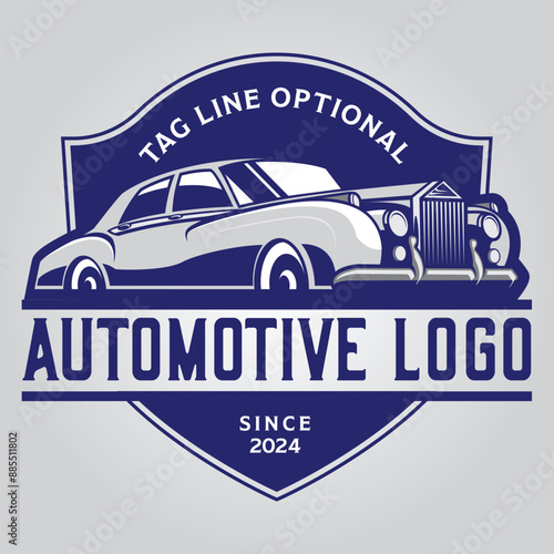 Fully editable logo template with vintage car illustration for automotive repair shops or car clubs or any other digital print media