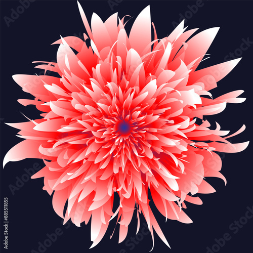 Isolated chrysanthemum flower. Isolated guilloche flower. Fantastic flower. Mandala. Fluorescent flower. Neon sign. Shimmering neon. Vector Mandala isolated. Vector illustration.
