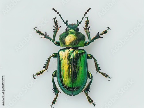 Shiny Green Beetle with Detailed Exoskeleton
