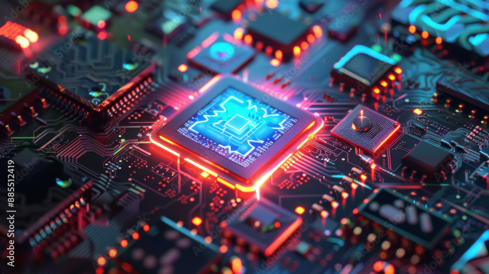 Futuristic red-blue chip display background Futuristic red-blue chip display background