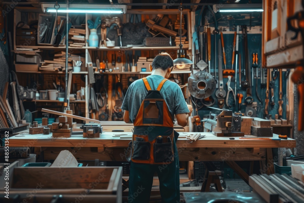 Person Doing Woodworking in Workshop Person Doing Woodworking in Workshop