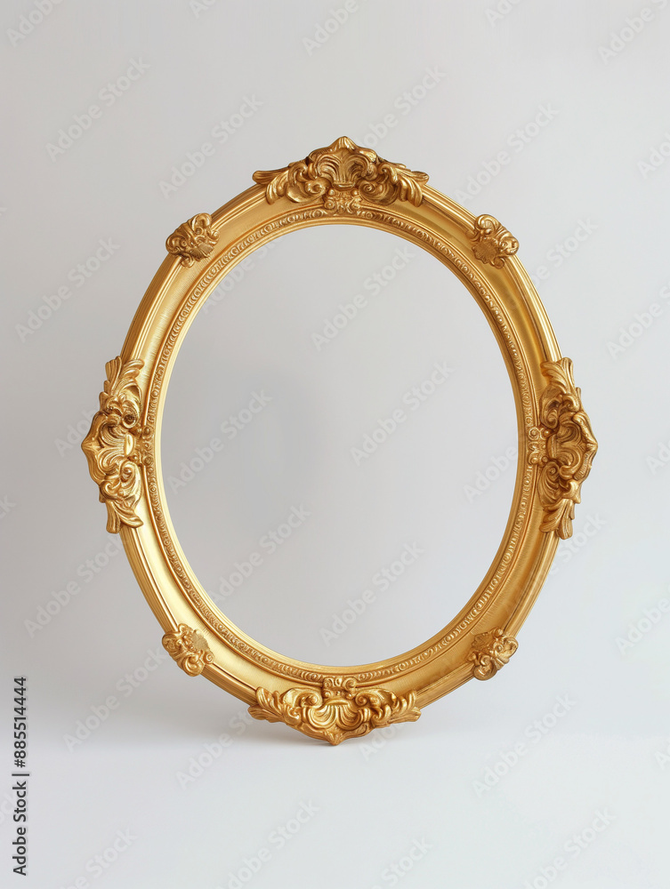 Luxurious Gold Oval Frame on White Background with Copy Space Luxurious Gold Oval Frame on White Background with Copy Space
