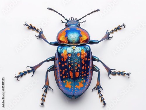 Blue and Orange Beetle on White Background