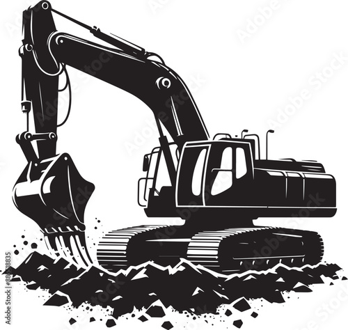 Construction excavator silhouette vector illustration isolated on a white background