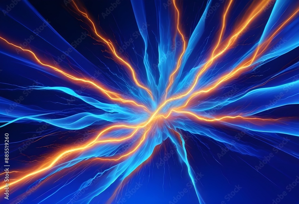 Opace rough monochrome uniform velvet Blue with white swirls lines and decorations, holo blue and orange electric zaps lines, background screen texture Opace rough monochrome uniform velvet Blue with white swirls lines and decorations, holo blue and orange electric zaps lines, background screen texture