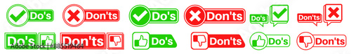 set vector Do's and Don'ts icon. Check or cross sign. positive and negative symbol label template design vector illustration