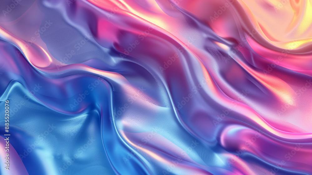 Obraz premium Background with abstract waves. Vibrant holographic chrome gradient. AI generative