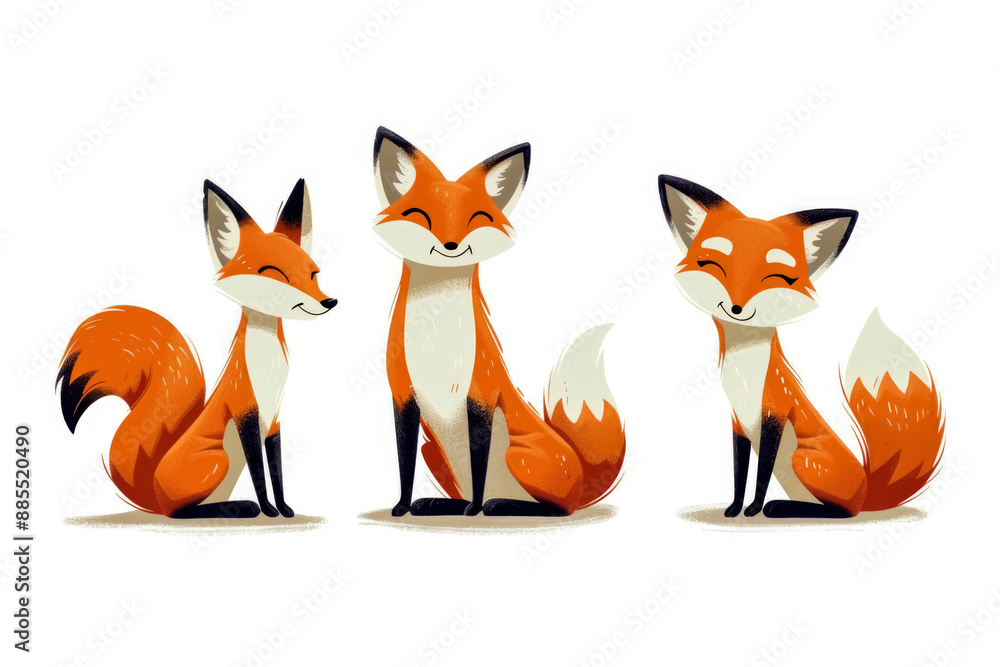 Obraz premium vector flat illustration of cute playful foxes in shades of orange, depicted with clean lines and minimalistic design on a white background.