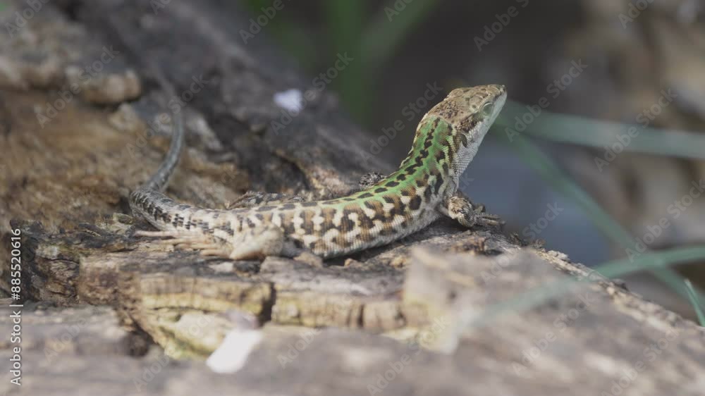 Italian wall lizard (Podarcis siculus) scratching against parasites Italian wall lizard (Podarcis siculus) scratching against parasites
