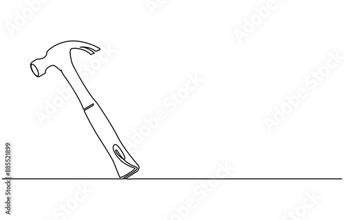 one line drawing of isolated vector object hammer Hammer construction Continuous single one line drawing illustration art vector design,
Continuous one line drawing of hammer. One line of hammer.