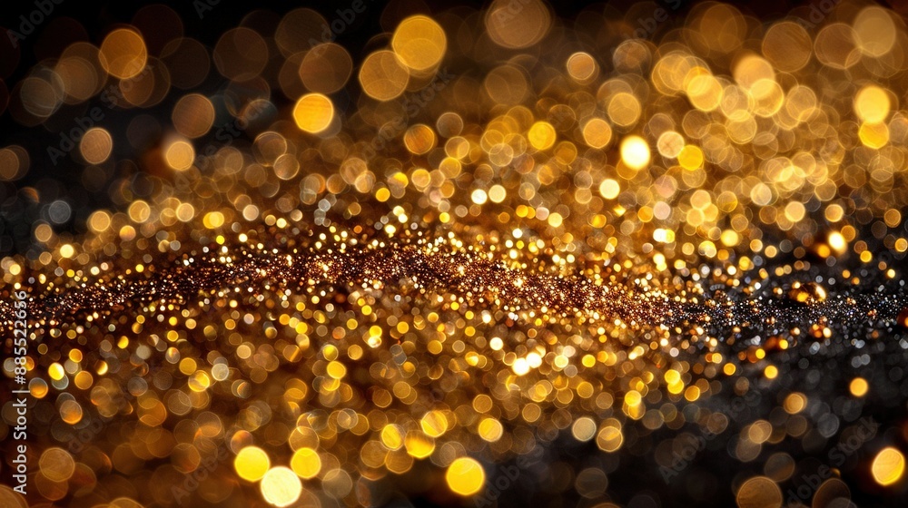 A clear photo of sparkling gold glitter against a dark background, with a focused picture of the same golden sparkle A clear photo of sparkling gold glitter against a dark background, with a focused picture of the same golden sparkle