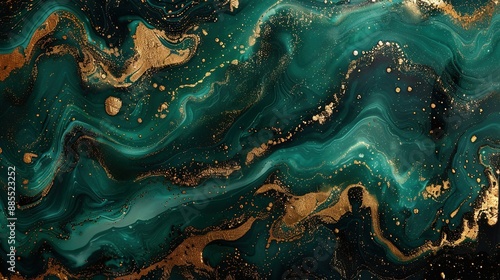  Green and gold fluid close-up