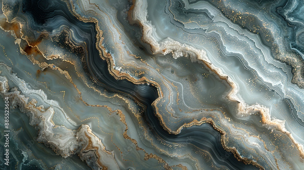 A detailed look at a marbled surface with golden and blue highlights along its edges A detailed look at a marbled surface with golden and blue highlights along its edges