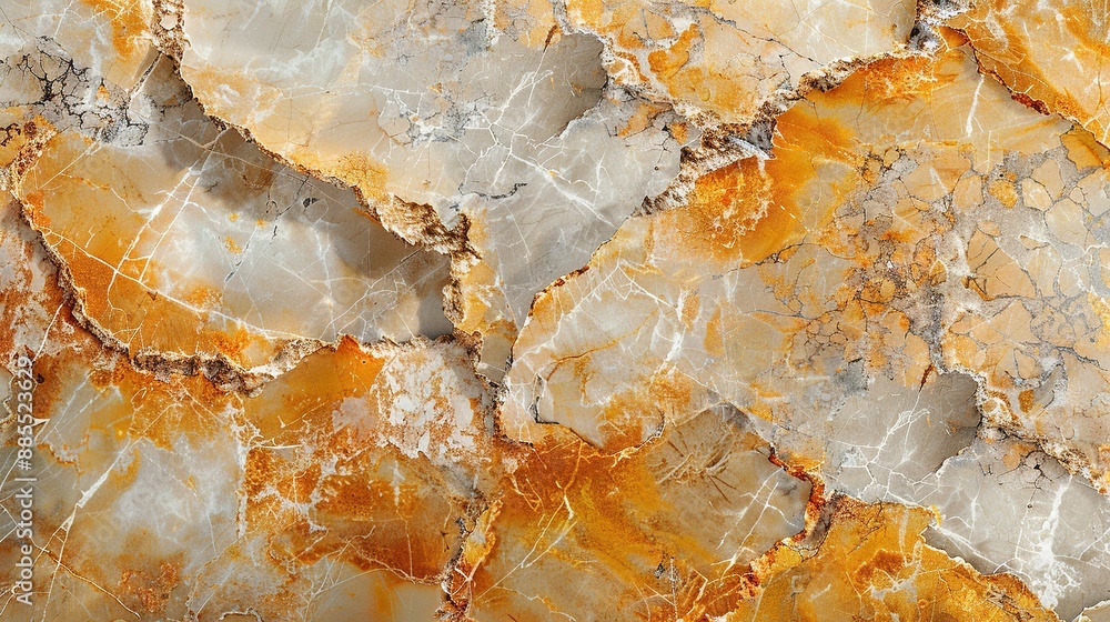 Close-up of marble surface with yellow and white paint and black and white object in center of image Close-up of marble surface with yellow and white paint and black and white object in center of image
