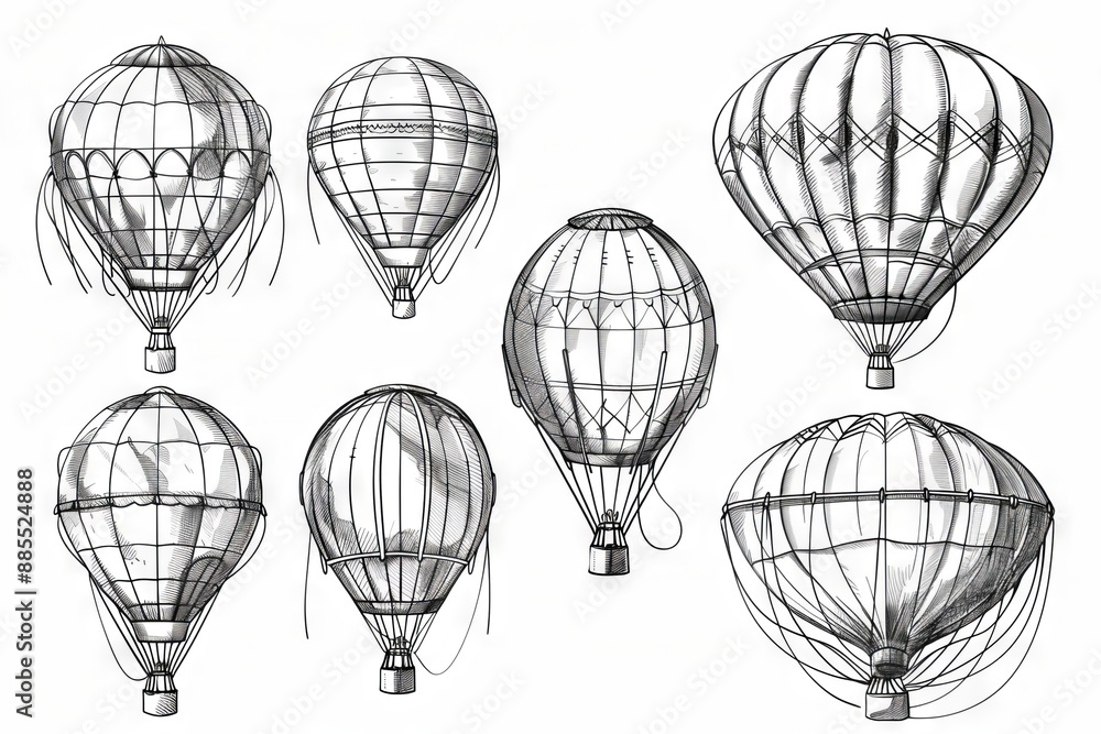 Obraz premium Hot air balloon set, contour drawings for design