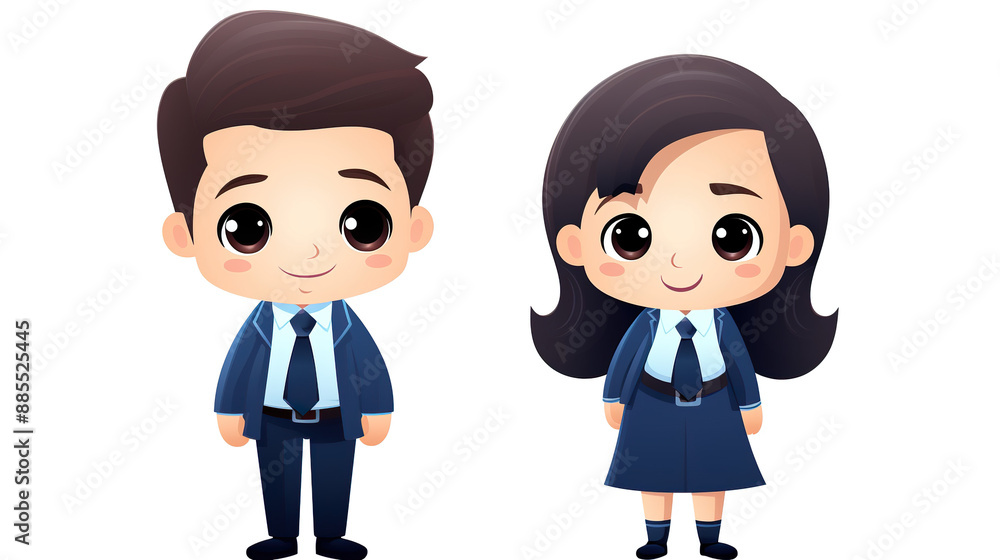 A lone, white background with a businessman and businesswoman for children A lone, white background with a businessman and businesswoman for children