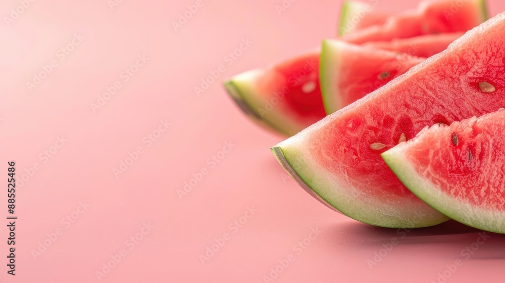 Close-up of fresh watermelon slices against a pink background, showcasing a vibrant and refreshing summer fruit for a healthy diet. Close-up of fresh watermelon slices against a pink background, showcasing a vibrant and refreshing summer fruit for a healthy diet.