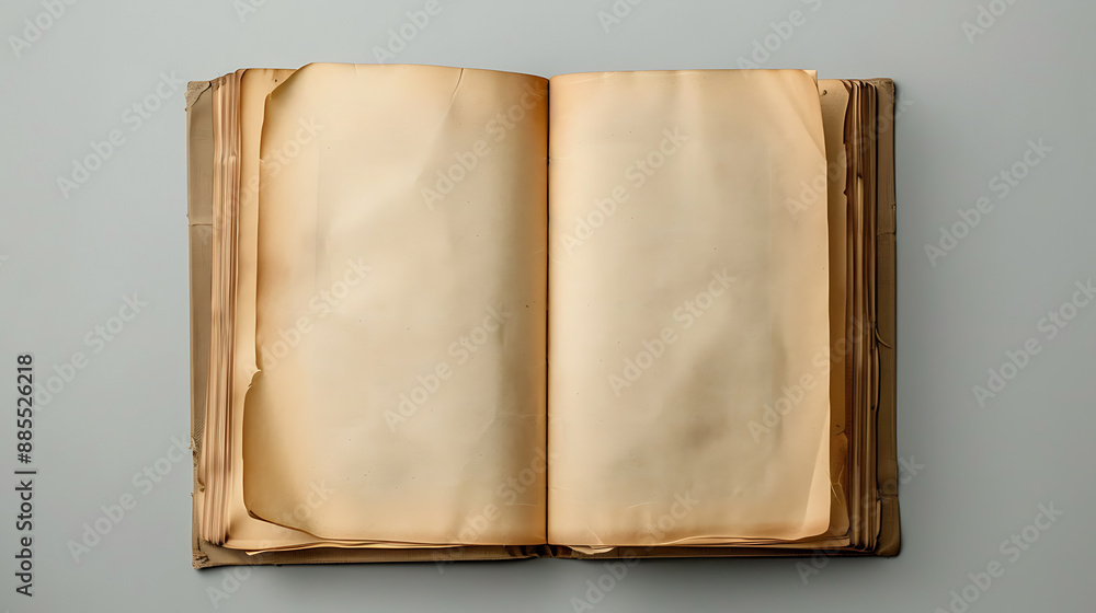 Opened a book with old antique parchment pages. Top front view of ancient fancy vintage decorative spell book. AI generated Opened a book with old antique parchment pages. Top front view of ancient fancy vintage decorative spell book. AI generated