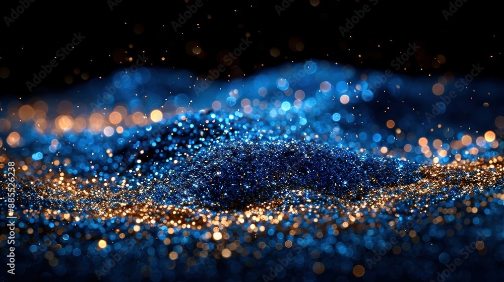 Blue and gold glitter background with numerous tiny sparkles on top Blue and gold glitter background with numerous tiny sparkles on top
