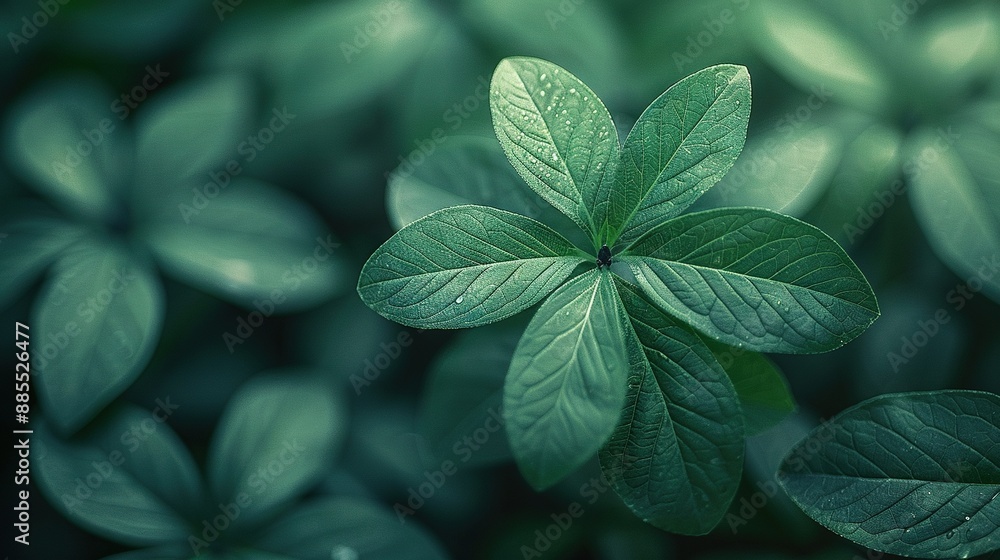 A high-resolution image of a lush foliage plant with numerous emerald leaves dominating the focal point and a softly focused backdrop A high-resolution image of a lush foliage plant with numerous emerald leaves dominating the focal point and a softly focused backdrop