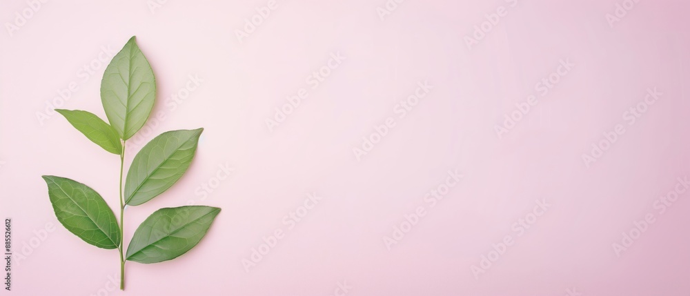 Fresh Green Plant Leaves on Light Pink Background Symbolizing Nature and Minimalism in a Tranquil Setting Ideal for Spring or Summer Themes Fresh Green Plant Leaves on Light Pink Background Symbolizing Nature and Minimalism in a Tranquil Setting Ideal for Spring or Summer Themes