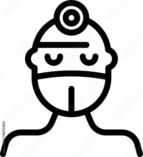 Simple line art icon of a doctor wearing a head mirror and a surgical mask