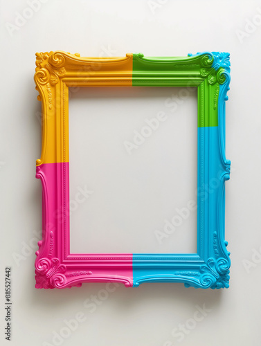 Colorful Multicolored Ornate Frame on White Background with Copy Space