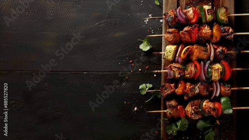 Wallpaper Mural Kebab on a wooden stick with vegetables on a dark background. Torontodigital.ca