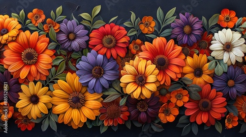  A mural of vibrant flowers adorning the side of a wall, complete with lush foliage