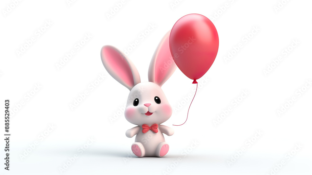 Adorable rabbit with a pink balloon that is isolated on a white background Adorable rabbit with a pink balloon that is isolated on a white background