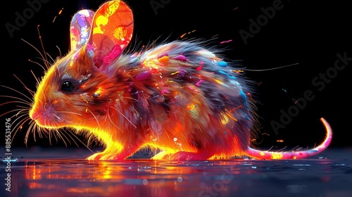   A photo of a multicolored creature resembling a bunny rabbit, with the repeated name rabbit four times photo