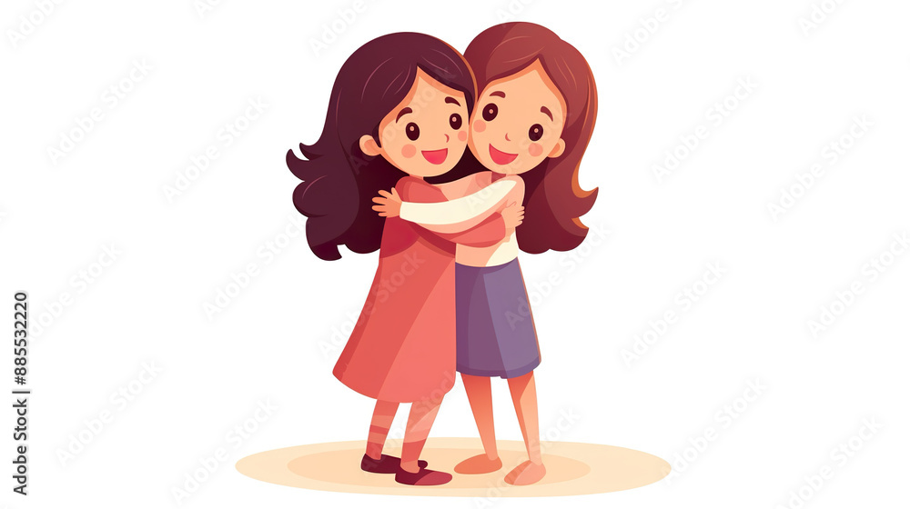 Isolated girls embracing themselves on a stark white background Isolated girls embracing themselves on a stark white background