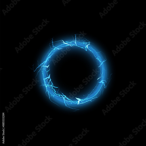 Electric circle with lightning on a black isolated background.