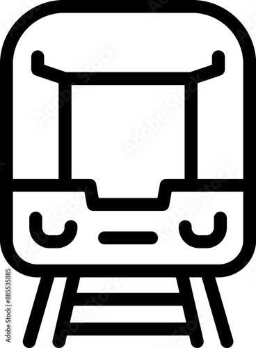 Simple line drawing of a train arriving at a station platform
