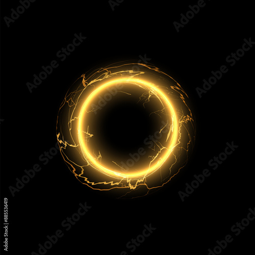 Glowing fire ring lightning on isolated black background.