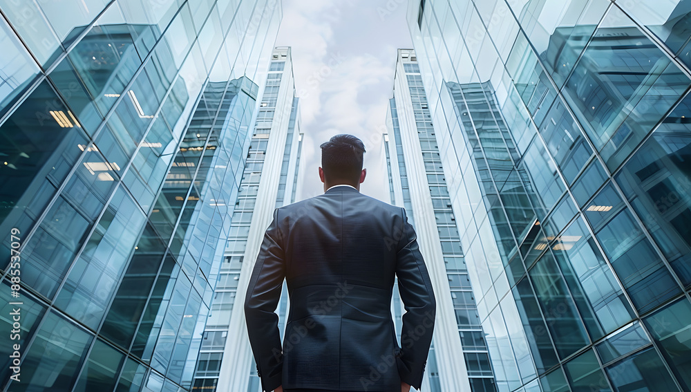 Corporate Success: Businessman at Glass Building Corporate Success: Businessman at Glass Building