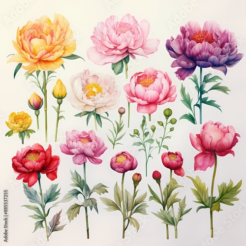 Wallpaper Mural Colorful watercolor peonies ideal for wallpapers, fashion prints, gift wrapping, and branding. Torontodigital.ca