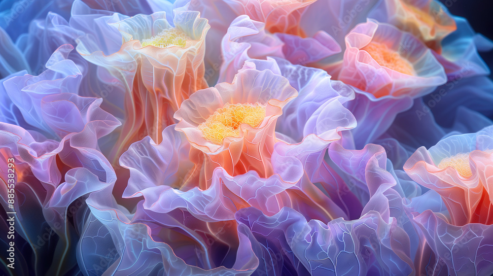 Fototapeta premium A colorful bouquet of purple and orange invertebrate algae. Coral and marine life theme
