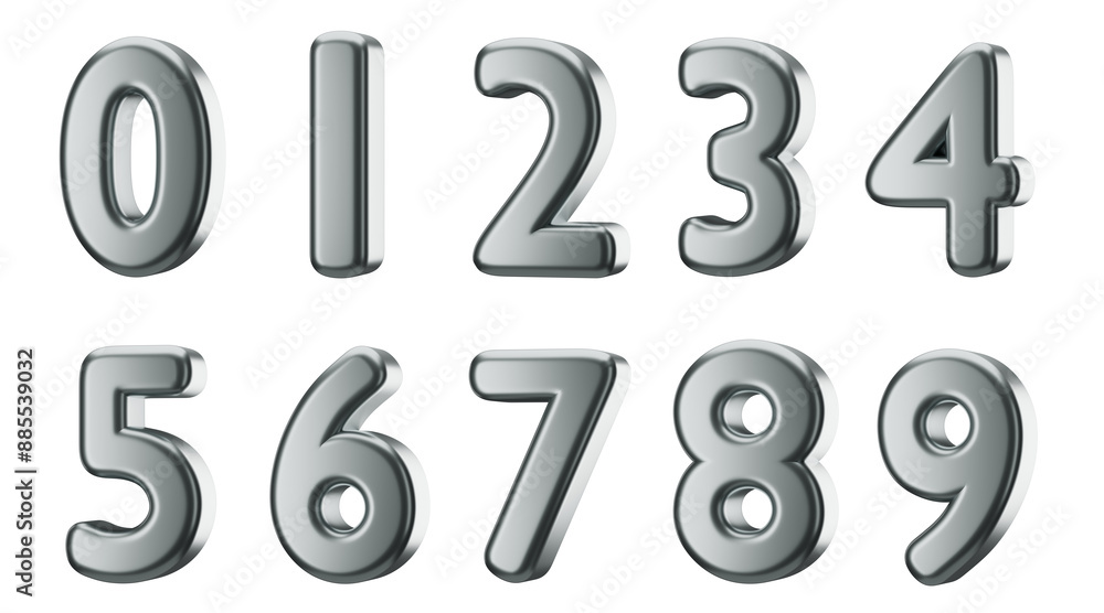 Set of 3d steel numbers with transparent background, 3d render, PNG, 0 to 9, steel, metallic Set of 3d steel numbers with transparent background, 3d render, PNG, 0 to 9, steel, metallic