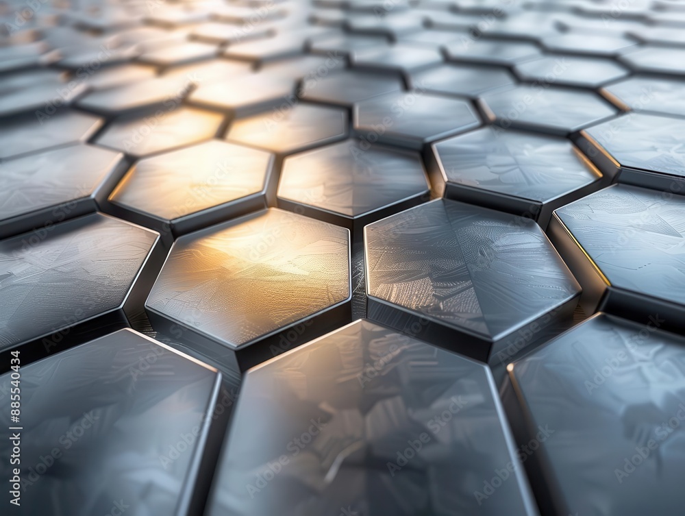 Obraz premium futuristic metallic surface with interconnected hexagons scifi inspired texture cool silver tones hightech material concept