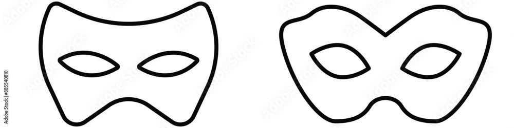 Superhero or thief mask with eye slits vector black icon set. Masquerade costume mask silhouette hidden villain or burgar face. Simple design carnival incognito party masque clip art illustration. eps Superhero or thief mask with eye slits vector black icon set. Masquerade costume mask silhouette hidden villain or burgar face. Simple design carnival incognito party masque clip art illustration. eps