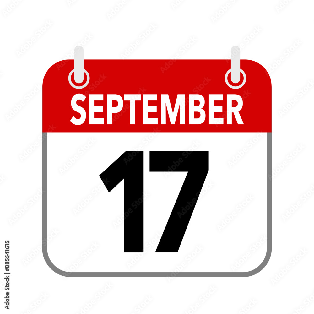 17 September, calendar date icon on white background. 17 September, calendar date icon on white background.