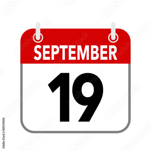 19 September, calendar date icon on white background.