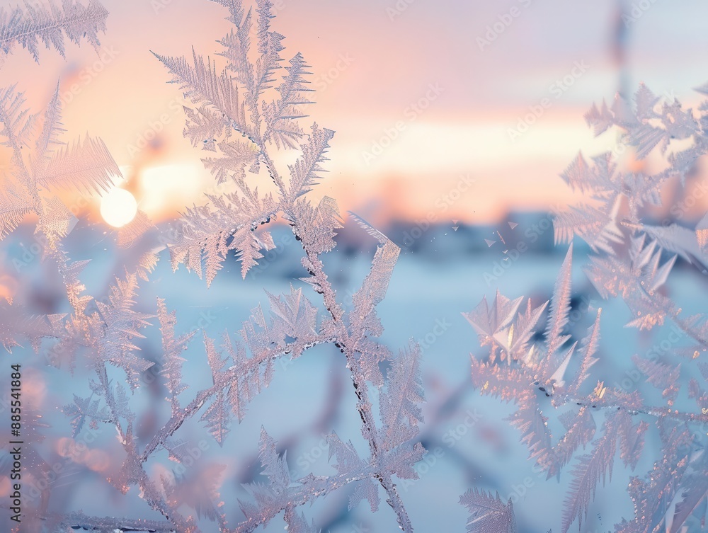 intricate frost patterns on window pane backlit by pastel sunrise sky delicate ice crystals form swirling natural designs winter morning ambiance intricate frost patterns on window pane backlit by pastel sunrise sky delicate ice crystals form swirling natural designs winter morning ambiance