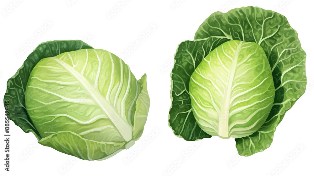 Obraz premium Cute cabbage isolated in watercolor on a stark white background